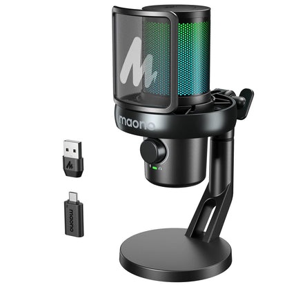 MAONO DM40 Wireless USB Microphone with AI Voice Changer Noise Reduction Condenser Mic for Gaming Streaming PC Laptop Recording