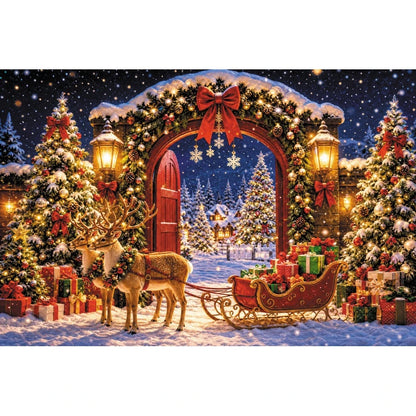 Winter Christmas Red Screen Snowman Christmas Tree Theme Banner Backdrop, Christmas Party, Home Decoration Photography Backdrop