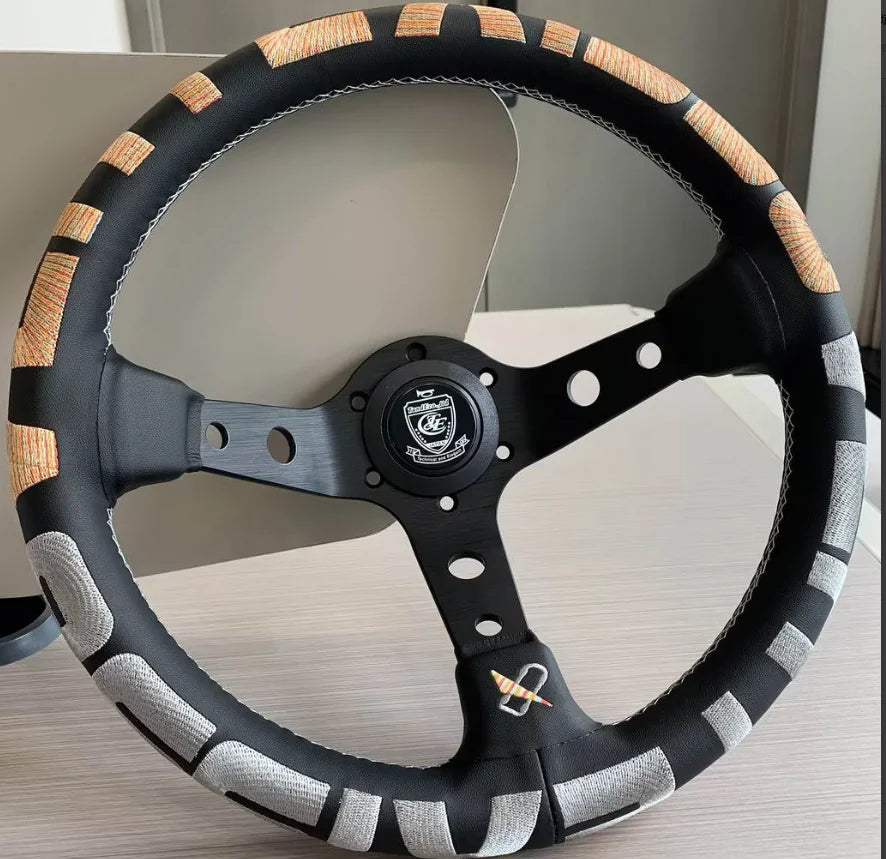 Vertex Sports Steering Wheel Leather Aluminum Alloy Embroidery Racing Modified Auto Parts Universal Car Steering Wheel