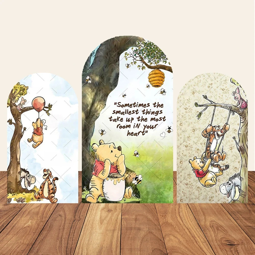 Winnie the Pooh Themed Arched Backdrop Cover Children's Birthday Party Supplies Baby Shower Arrangement Double Sided Printing