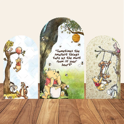 Winnie the Pooh Themed Arched Backdrop Cover Children's Birthday Party Supplies Baby Shower Arrangement Double Sided Printing