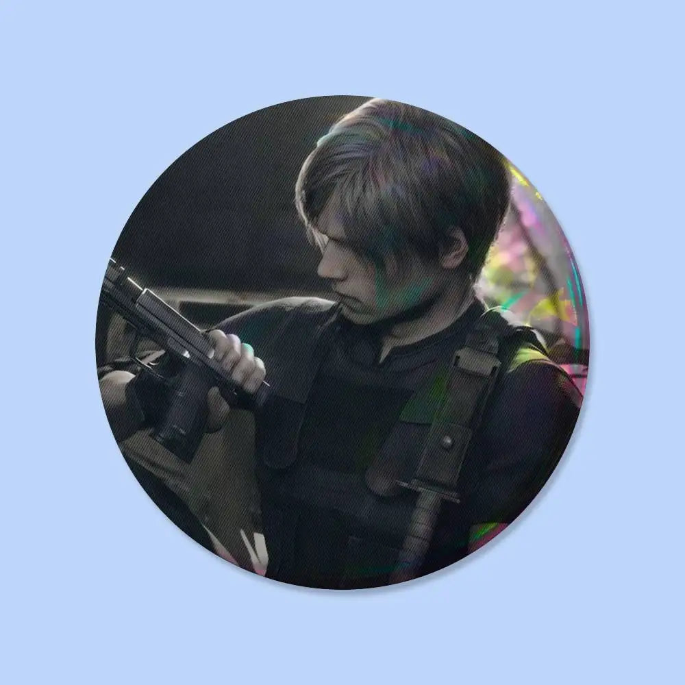 Game Resident Evil Cartoon Leon Kennedy Badges 25 32 44 58 75 Mm Round Cosplay Pin Bag Decor Friends Gifts Brooch Souvenir