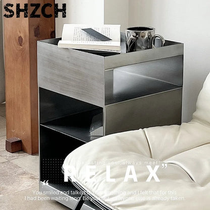 Bauhaus Minimalist Iron Side Table Movable Metal Corner Stand Compact Nightstand for Living Room