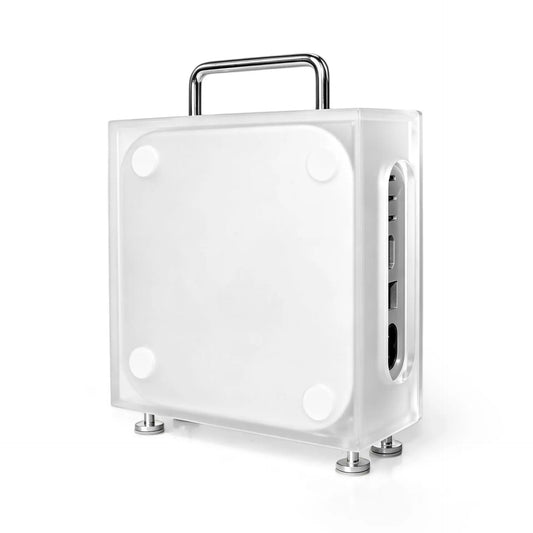 Retro Frosted Acrylic Case for Mac Mini M4,Magnetic Side Panel Cooling Metal Feet,Full Port Access Anti‑Scratch Protective Shell