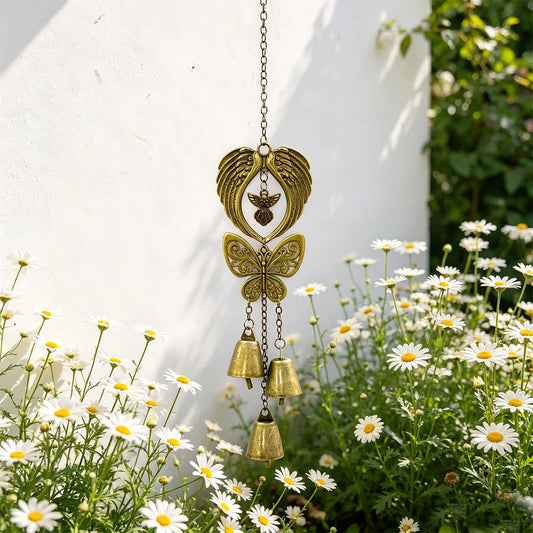 1Pc Vintage Decorative Wind Chime, Metal Bell with Angel Wings and Hollow Butterfly Decoration, Bohemian Style, Can Be Used as a Garden Decoration for Outdoor Hanging, or as an Indoor Wall Decoration or Doorbell for Hanging a