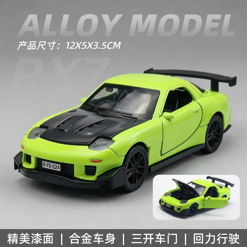 1:36 MX-5 MX5  RX7 R34 Series alloy car model with openable door convertible sports car boy pull-back toys as gifts as ornaments