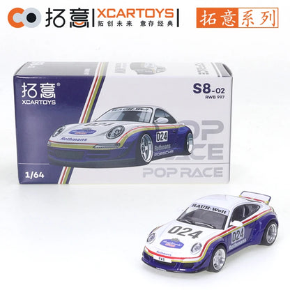 XCARTOYS POP RACE 1/64 Porsche 992 Stinger GTR SINGER 964 SINGER DLS Turbo Study RWB 997 Cars Alloy Diecast Model Kids Toys Boys
