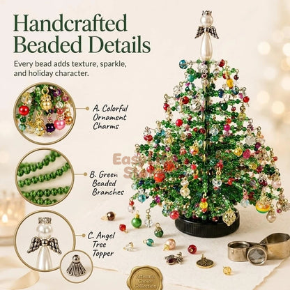 DIY Beaded Christmas Tree Kit 3D Crystal Craft with LED Lights, Stress-Free Holiday Activity&Handmade Gift for Adults,Teens,Kids