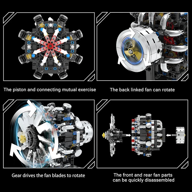 Aircraft V8 Engine Motorized Simulation Model Electrically Drive Technical Blocks DIY Building Toys Gifts Adult Bricks Sets