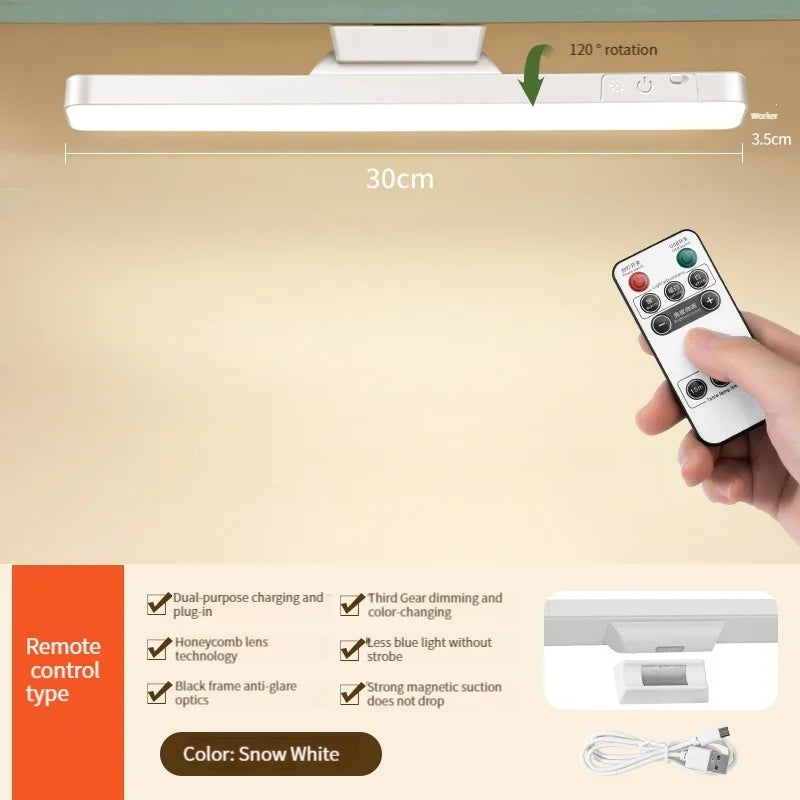 1PCS Rechargeable Magnetic  Desk Lamp with Remote Control 3 Color Modes No Flicker Adjustable Brightness for Desk Closet Kitchen
