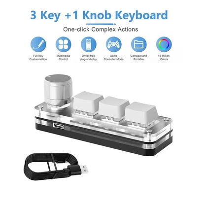 Mini Keyboard 3 Keys 1 Knob RGB Programming Macro Mechanical Keyboard Gaming Custom Switch Portable Keypad For Photoshop