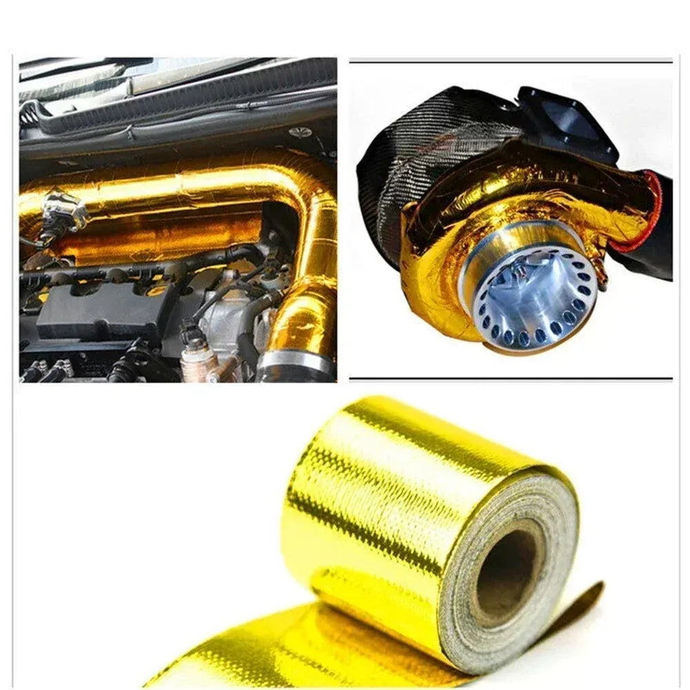 5cmX 5m/10m Gold Car Motorcycle Exhaust Wrap Pipe Header Heat Insulation Roll Tape Turbo Heat Exhaust Thermal Wrap Tape