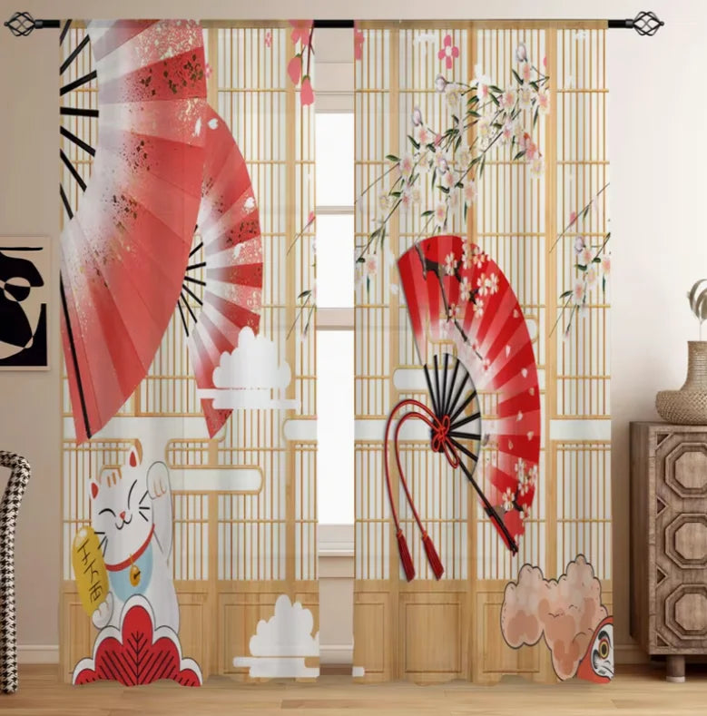 Launch The 2-Panels Japanese Warriors and Women Under Cherry Blossom Trees Semi Blackout Curtain - Improve Your Home Decor