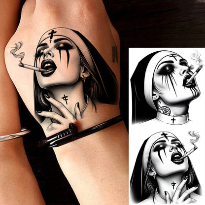 1 Sheets Chicano Prison Gangster Temporary Tattoos For Women Men Adults Fake Tattoo Sticker Water Transfer Self Adhesive Arm Leg