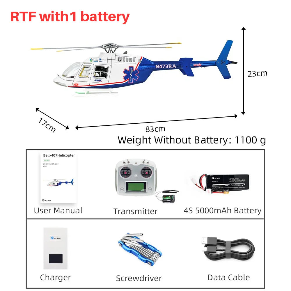 FLYWING Bell407 Scale RC Helicopter ACE Flight Control 6CH GPS FLY WING Bell 407 RC Helicopter LED Light Quick Release Rotor RTF