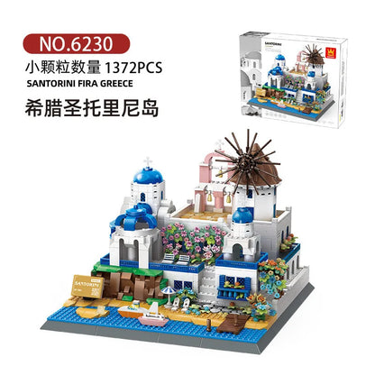 WANGE City Architecture Sydney Opera Santorini Building Blocks Chamartin Stadium Mosque Assembled Model Collection Toys For Gift