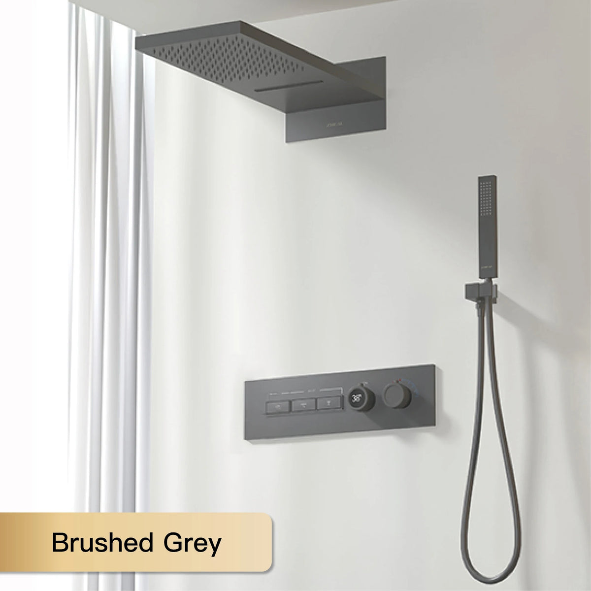 Luxury intelligent digital display brass shower system Black wall mounted design Dual control of cold & hot Hidden bathroom Tap
