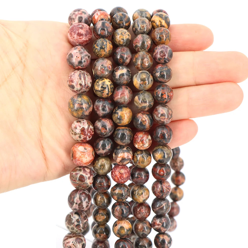 Natural Stone 4 6 8 10mm Round Leopardskin Jaspers Stone Spacer Loose Bead For Jewelry Making DIY Bracelet Needlework Accessorie