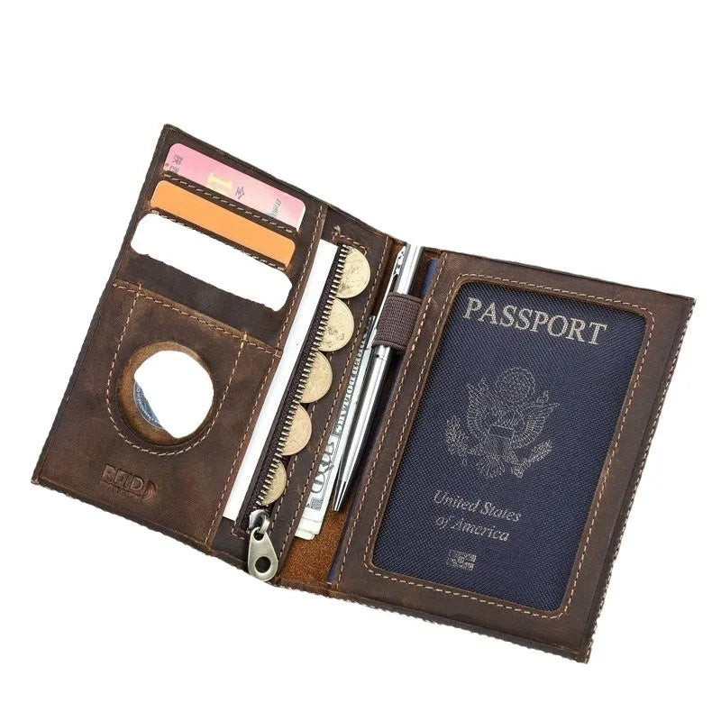Genuine Cow Leather Passport Holder Travel Wallet with Case Pocket Card Holder RFID Blocking Passport Cover  card wallet