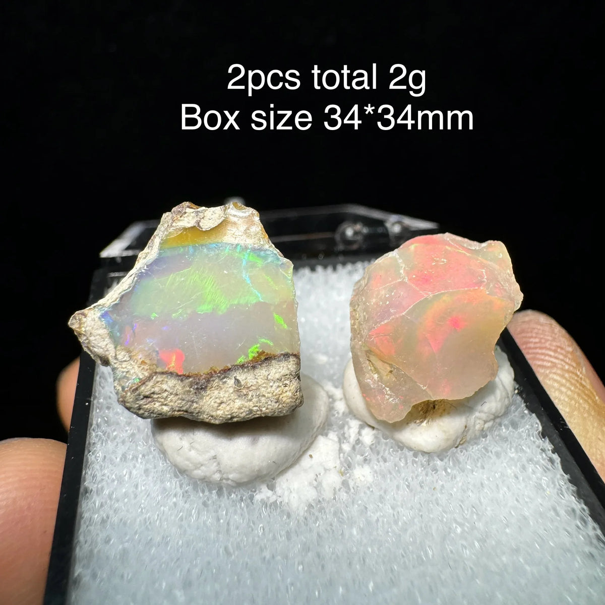 Natural Rare Colorful Ethiopia Opal (No Need Water) Gem Mineral Specimen Box Size:34X34mm (Need Lighting) Sunlight Best
