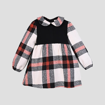 Ali-Plus Family Clothes Set Black Cotton Mousse Cashme Plaid Girl Dress Vest Shirt Black Mock Neck Top Plaid for Autumn Children
