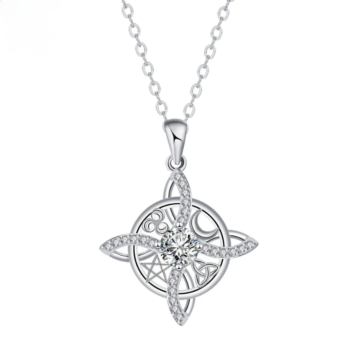Mystical Birthstone Witche Knot Necklace Natural Crystal Star Moon Knot Necklace Triskelion Pentacle Amulet Pagan Wiccan Jewelry