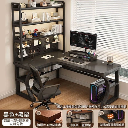 Computer Desk Corner Multi Functional Double Writing Table L Shaped Office Desk with Bookshelf Study Desk for Home Furniture