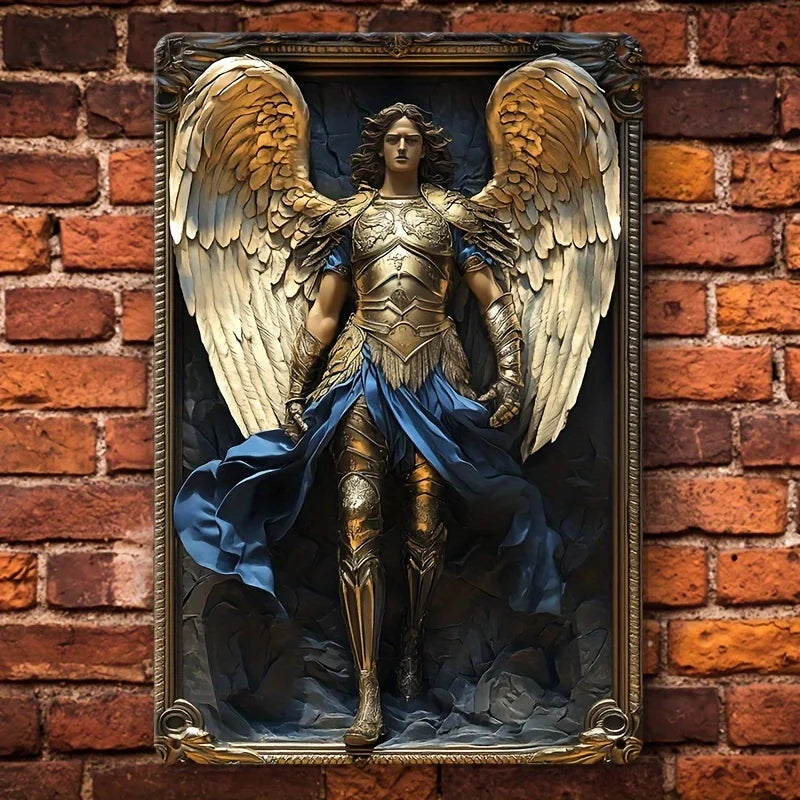 Boho Style Aluminum Archangel Michael Wall Hanging Sign, Religious Theme, Square Decor for Home, 8x8Inch/11.8x11.8Inch, 1pc