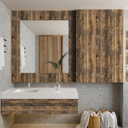 3D Dark Wood Grain Self-Adhesive Wallpaper,Retro Industrial Style, Easy DIY Installation,Waterproof PVC Wall Sticker for Kitchen