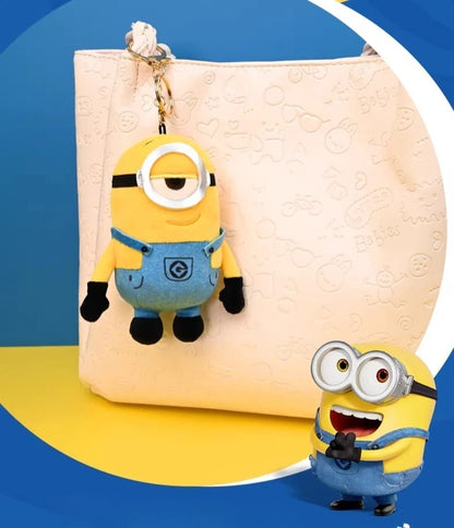 Minions & TIM Bear Classic Plush Keychain, Cute Cartoon Keyring for Bag Backpack, Soft Stuffed Doll Charm