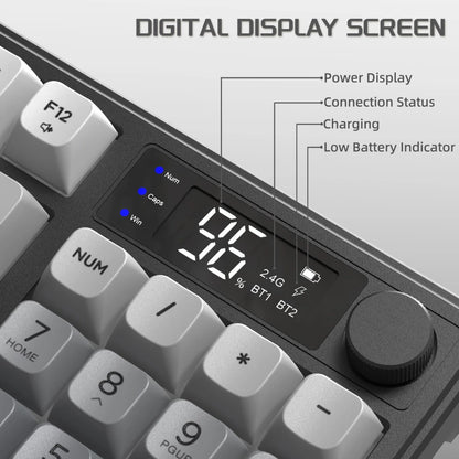 FREEWOLF M96 Wireless Dual Mode Gaming Keyboard with Smart Screen, 96-Key PBT RGB Backlight, Bluetooth, Media Knob, Ergonomics