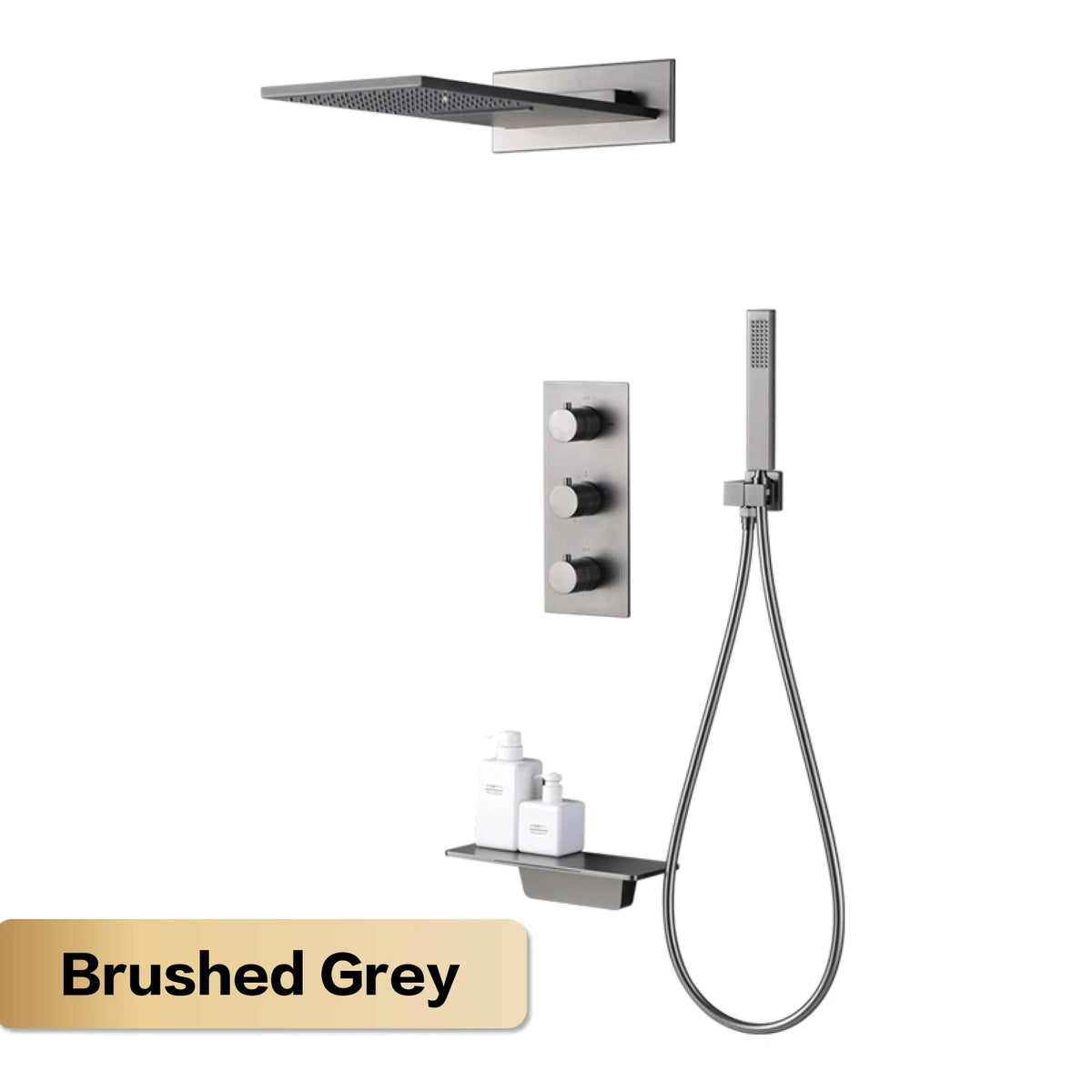 Luxury Gun Grey Brass Wall Mounted Constant Temperature Shower System Embedded Cold and Hot Water 4-Function Bathroom Mixer