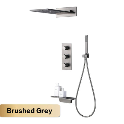Luxury Gun Grey Brass Wall Mounted Constant Temperature Shower System Embedded Cold and Hot Water 4-Function Bathroom Mixer