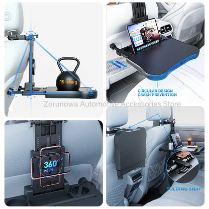 High-end Multifunctional Car Travel Tray Foldable Backseat Desk with Cup Holder Universal Fit for Most Cars Road Trips