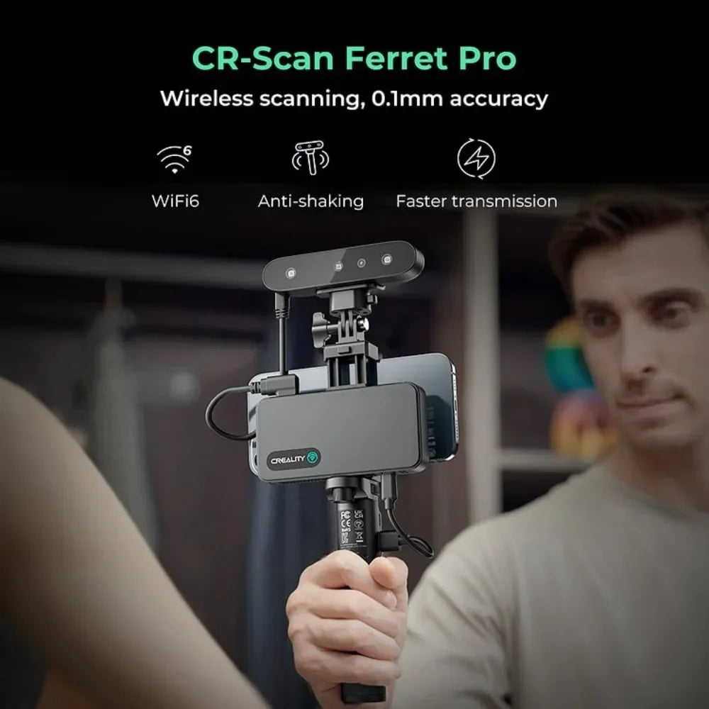 Creality CR-Scan Ferret Pro 3D Scanner Handheld Anti-shake Tracking WiFi6 24-bit Full-color Wireless Scanning 0.1mm Accuracy