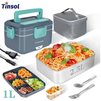 TINSOL New 3.5L Electric Lunch Box 90W Portable Food Heater Suitable for Car or Home Leak-proof Lunch Heating Microwave