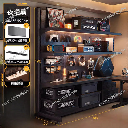 Hole board computer table desktop e-sports table and chair set bedroom home desk bookshelf integrated shelf e-sports room