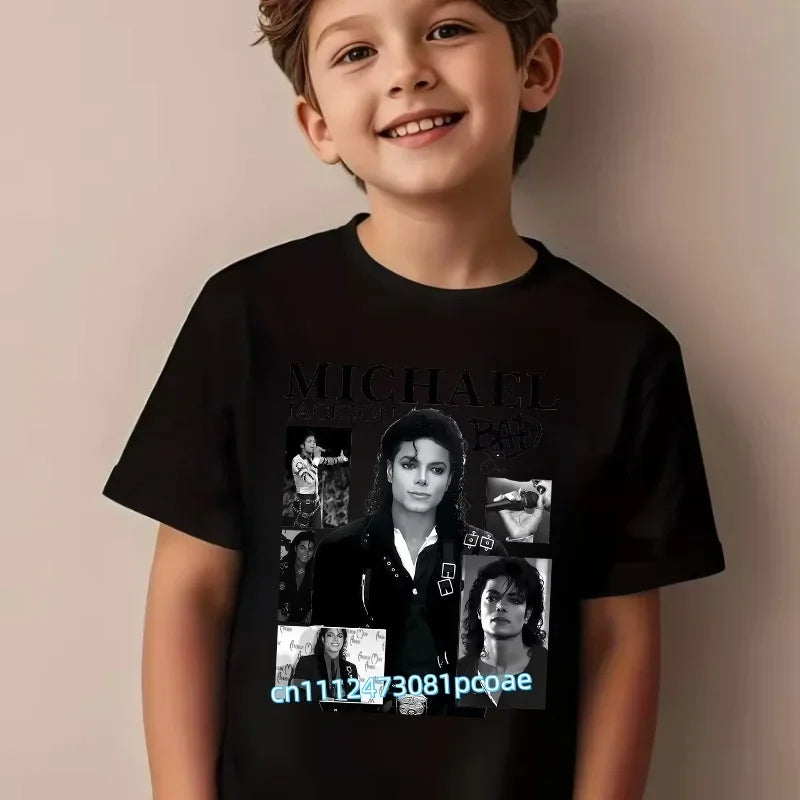 King of Pop Michael Jackson Children T-Shirt Cartoon Cotton Tops Kid Boy Girl MJ Tee Shirts Casual Clothes Birthday Gift 2026