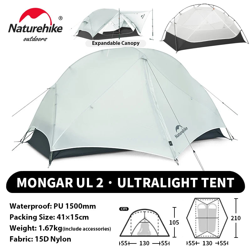 Naturehike Mongar UL PRO 1-3 People Tent 20D Ultralight Travel Waterproof Hiking Survival Outdoor Camping Portable Sun Shelter