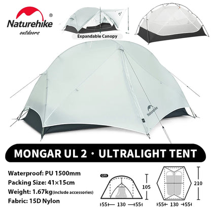 Naturehike Mongar UL PRO 1-3 People Tent 20D Ultralight Travel Waterproof Hiking Survival Outdoor Camping Portable Sun Shelter