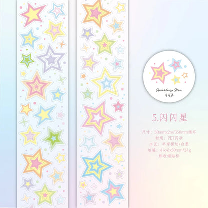 50mm * 2m Kawaii Sparkling Sand Circle Star Basic Decoration Die Cutting Sticker Tape DIY Diary Album Scrapbooking Material