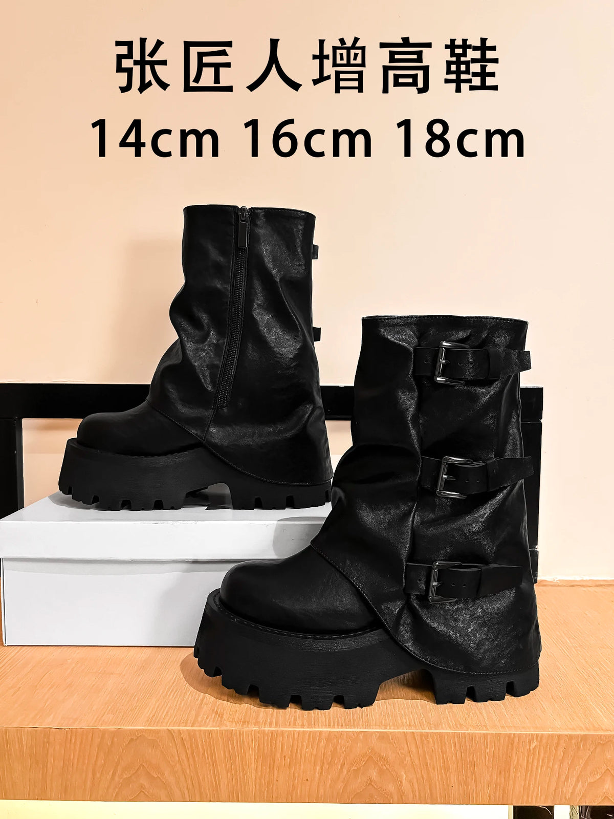 18cm Super Increasing Shoes Women Boots Trend Platform Short Boots Cool Girls Black Punk Booties 14cm Chunky Shoes Ankle Boots