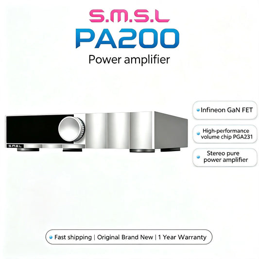 SMSL PA200 High Power GaN Silicon Amplifier XLR/LR Input Mono Stereo Direct Mode PGA2311Chip Hi-Fi Audio Amp