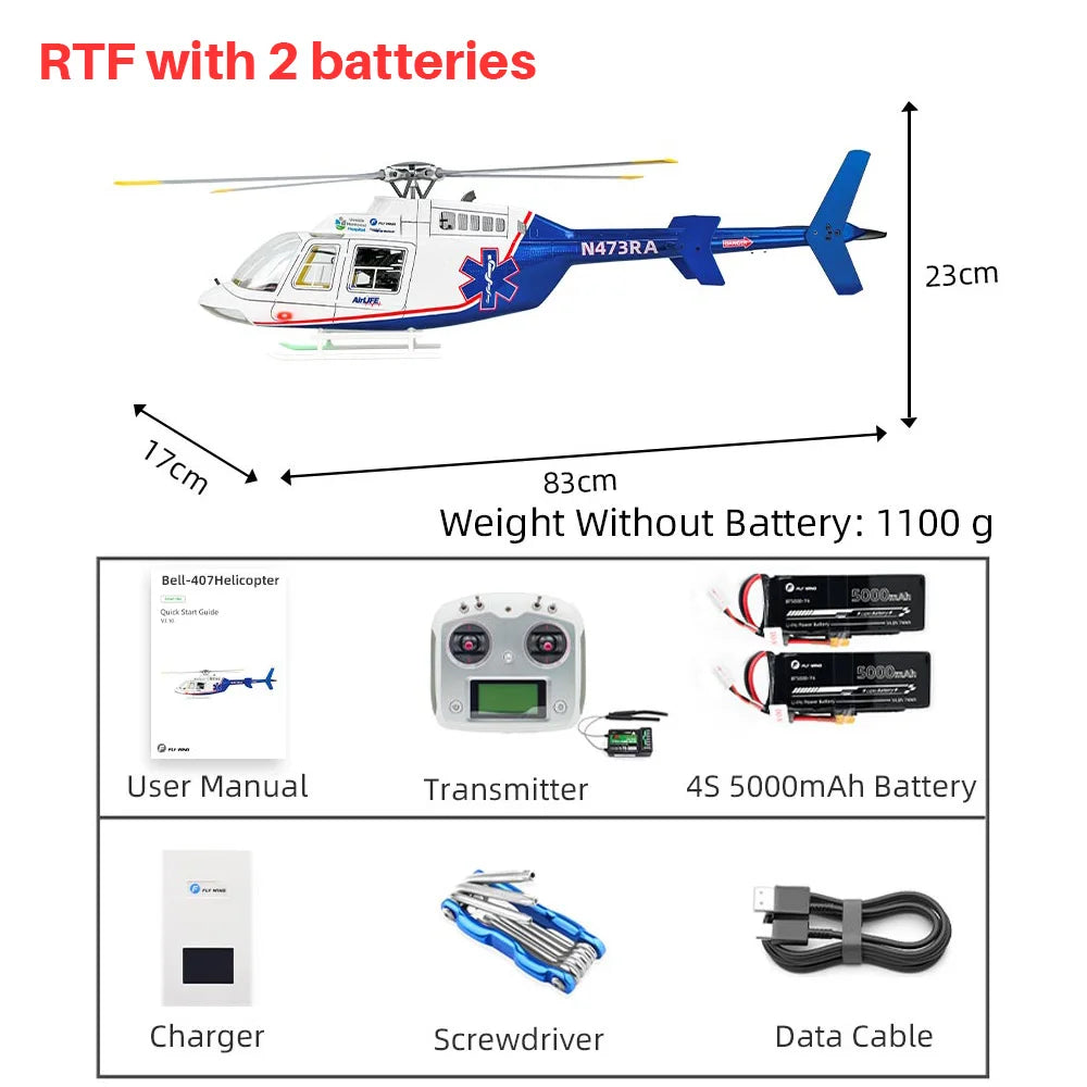 FLYWING Bell407 Scale RC Helicopter ACE Flight Control 6CH GPS FLY WING Bell 407 RC Helicopter LED Light Quick Release Rotor RTF