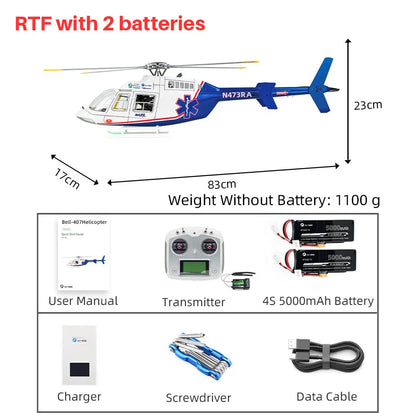 FLYWING Bell407 Scale RC Helicopter ACE Flight Control 6CH GPS FLY WING Bell 407 RC Helicopter LED Light Quick Release Rotor RTF