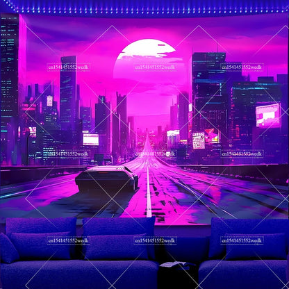 Glow In The Dark Urban Landscape Blacklight Tapestry UV Reactive Street Scene Neon Tapestrys Aesthetic Fluorescent Tapestries