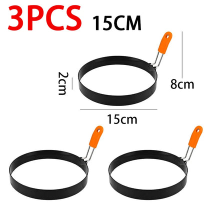 Fried Egg Ring Stainless Steel with Heat  Resistant Silicone Handle Non-Stick Fried Egg Mold Scrambled Eggs Form