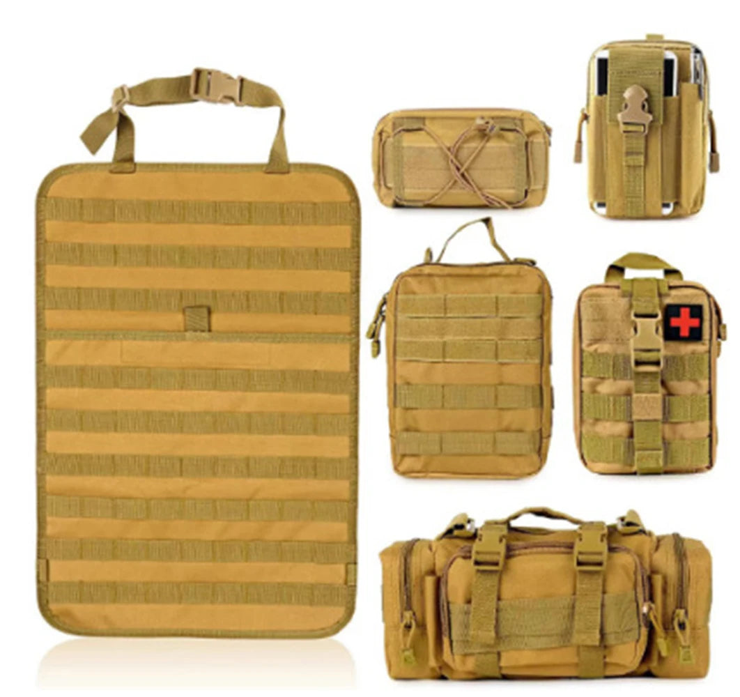 Tactical Car Seat Back Organizer Tactical Vehicle Panel Organizer with 5 Detachable Molle Pouches Universal Fits Most of Vehicle