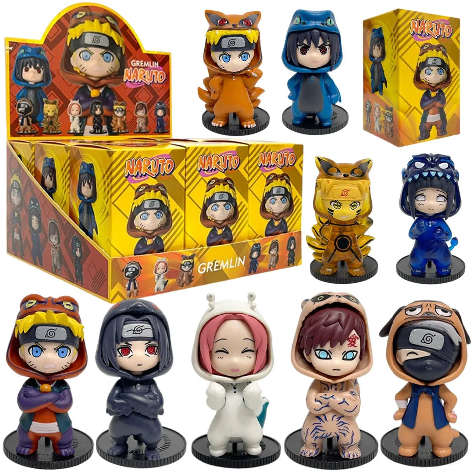 Anime 8cm Naruto 9pcs Set Random Blind Box Haruno Sakura Kakashi Sasuke Action Figure Movie Model Toy Birthday Christmas Gift