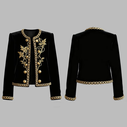 Modigirl Woman Fall Winter Gold Embroidered Jackets 2026 New Velvet Long Sleeve Round Neck Button Christmas Holiday Ladies Coat
